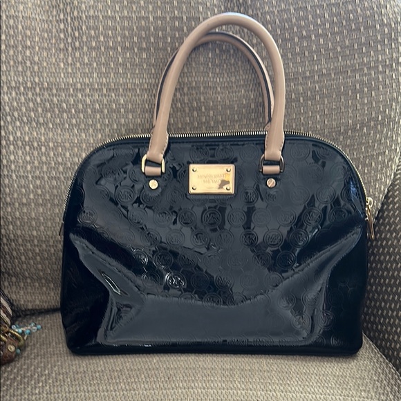 Michael Kors Black and Tan Satchel with Gold Accents - Picture 1 of 1